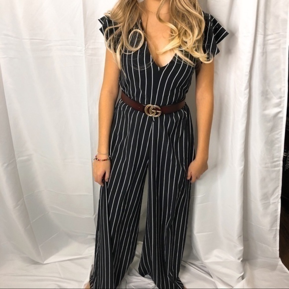 Stripped jumpsuit wide leg pants - Picture 4 of 12